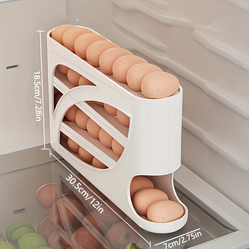 Présentoir à œufs roulant à 4 niveaux - Conception de porte latérale peu encombrante, peut contenir 30 œufs, surface lisse et brillante, poignée pratique | Convient pour le rangement dans la cuisine et le réfrigérateur | Ajouts de cuisine modernes | Matériau plastique durable
