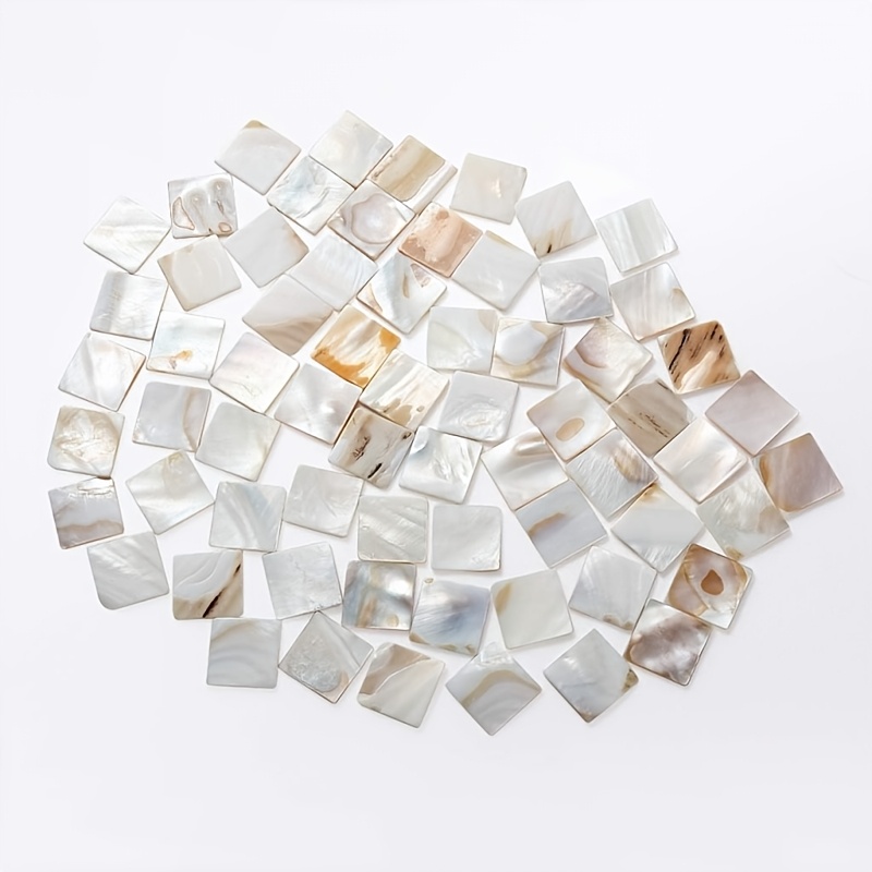 TEMU 58pcs Mother-of-pearl Mosaic Tiles - Square Shell Pieces, Irregular Creamy White, For Crafts, Resin Art, Home Decor, Suitable For , Holiday
