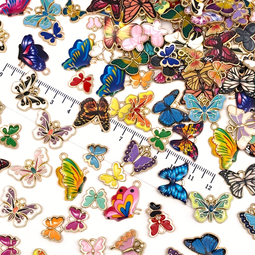 

60pcs Mixed Butterfly Charms, Colored Enamel Butterfly Zinc Alloy Pendants, Perfect For Necklace Bracelet Bangle Keychain Jewelry Making