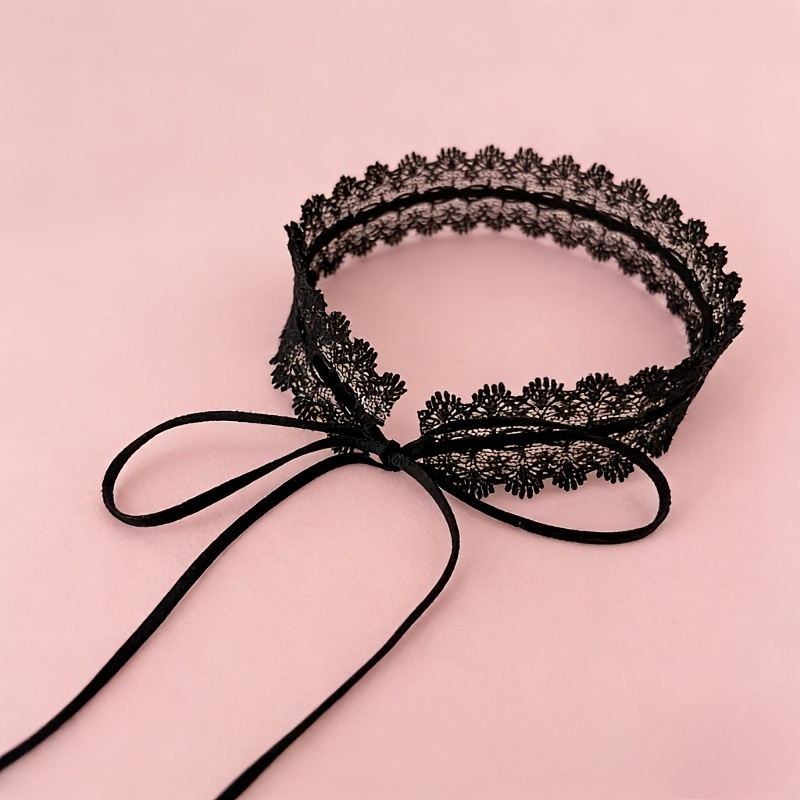 TEMU Women's Lace Choker Necklace, Bow Tie Back Choker, Layered Short Chain Collar Statement Jewelry, Elegant Gothic Y2k Additions