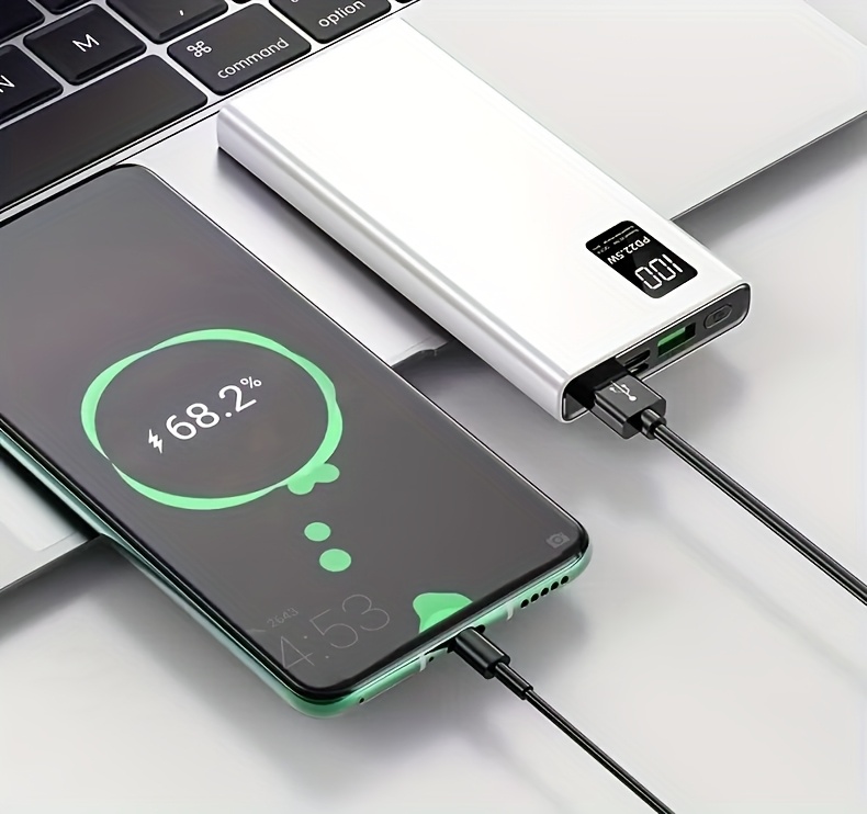 портативный внешний аккумулятор с быстрой зарядкой 10000/ fast charging, 2 usb 3.0 type-  pd4, сверхбыстрая зарядка 22.5w, компактный и     для использования на открытом воздухе, портативный внешний аккумулятор, зарядка на открытом воздухе,   зарядное устройство, высокопроизводительное зарядное устройство, power bank Детали 3