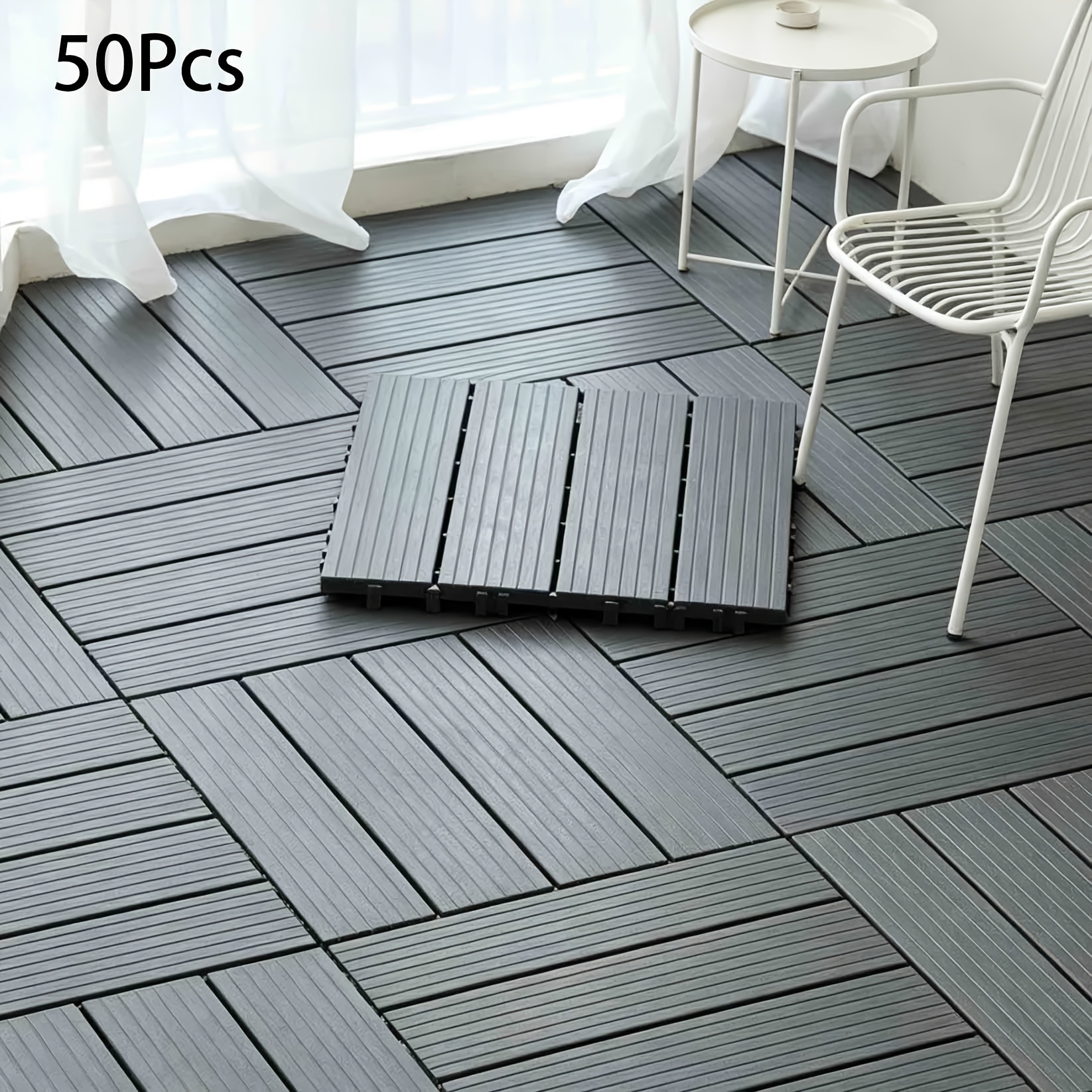 Image of 50pcs Plastic Composite Interlocking Deck Tiles- Waterproof, Weather-resistant, Indoor/outdoor Flooring For Patio, Balcony, Garden, Poolside & Backyard - Options, 12"x12"