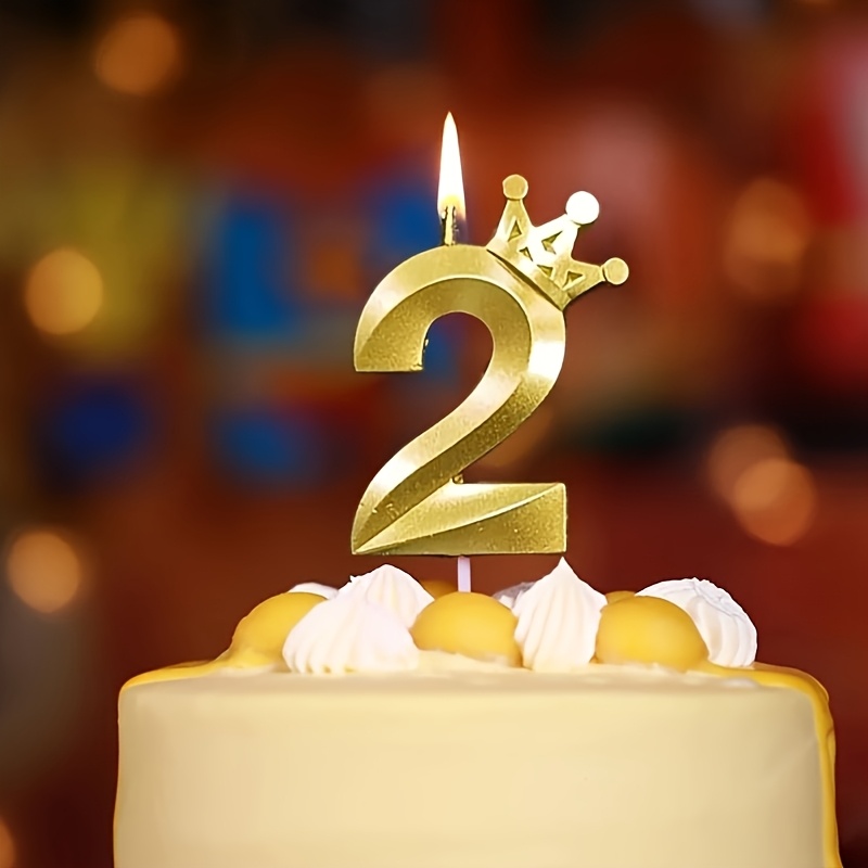 Vela De Cumpleaños Número 2, Decoraciones Temáticas Doradas