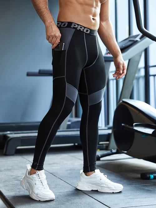 pro mens sports tight training leggings running sportswear elastic quick tight nine inch pants