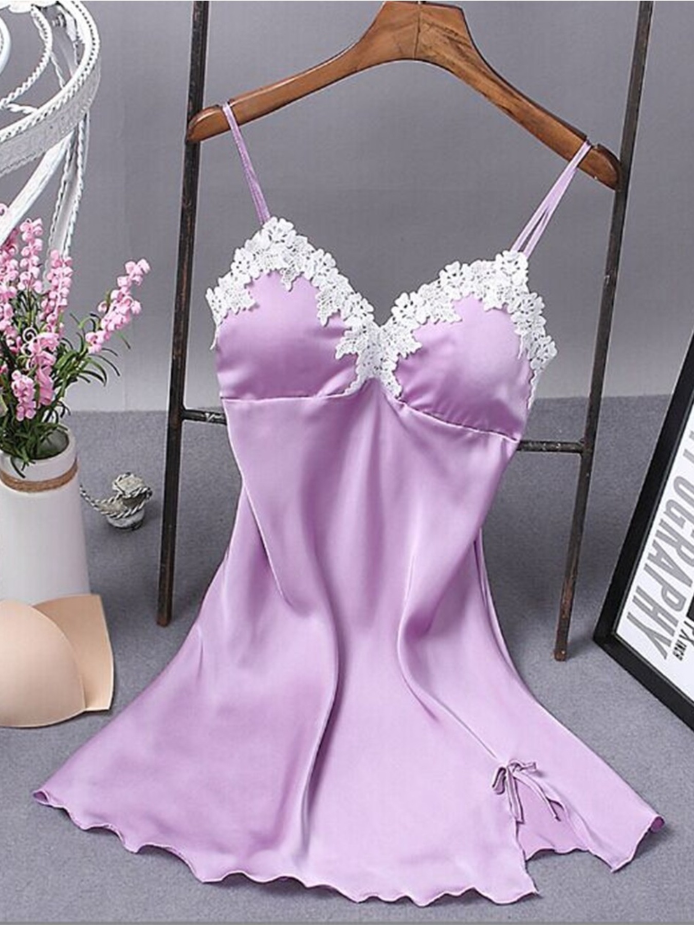 Women Satin Sleep Dress Summer V Neck Lace Night Dress Slip Mini Nightgown Sleepwear Dress
