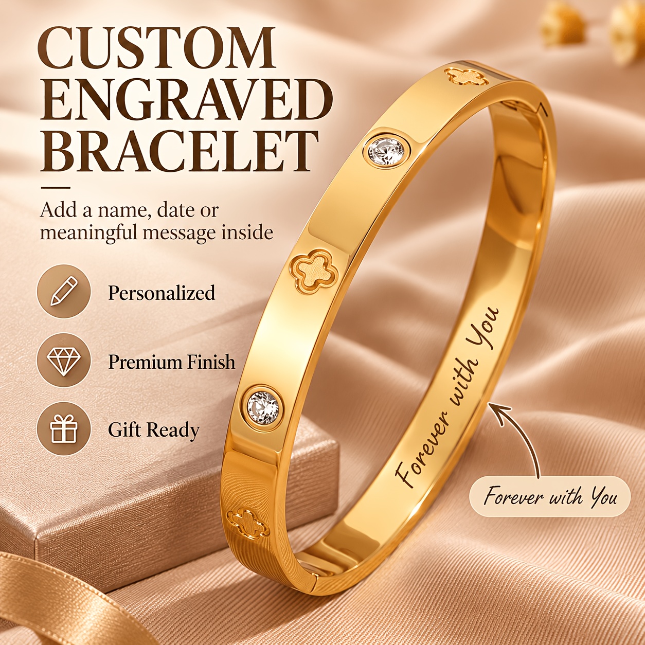Customized 304L Stainless Steel Four-Leaf Clover Bracelet
