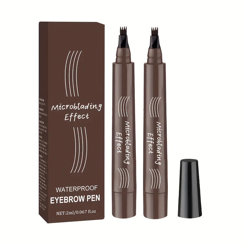TEMU Set Of 2 Waterproof Microblading Eyebrow Pens Designed For Types, Featuring An Upgraded Formula. Easy-to-use Eyebrow Pencils Come With A 4-fork Tip And A Spoolie Brush, For Allowing For