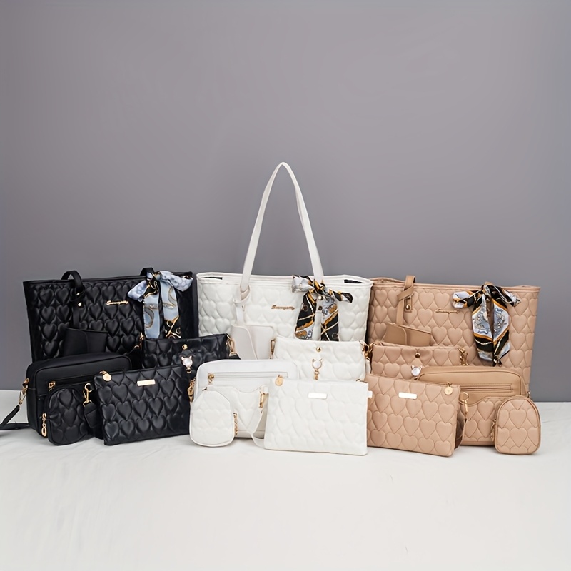 Stylish And Trendy Heart-Shaped Flower Tote Bag Set of Six