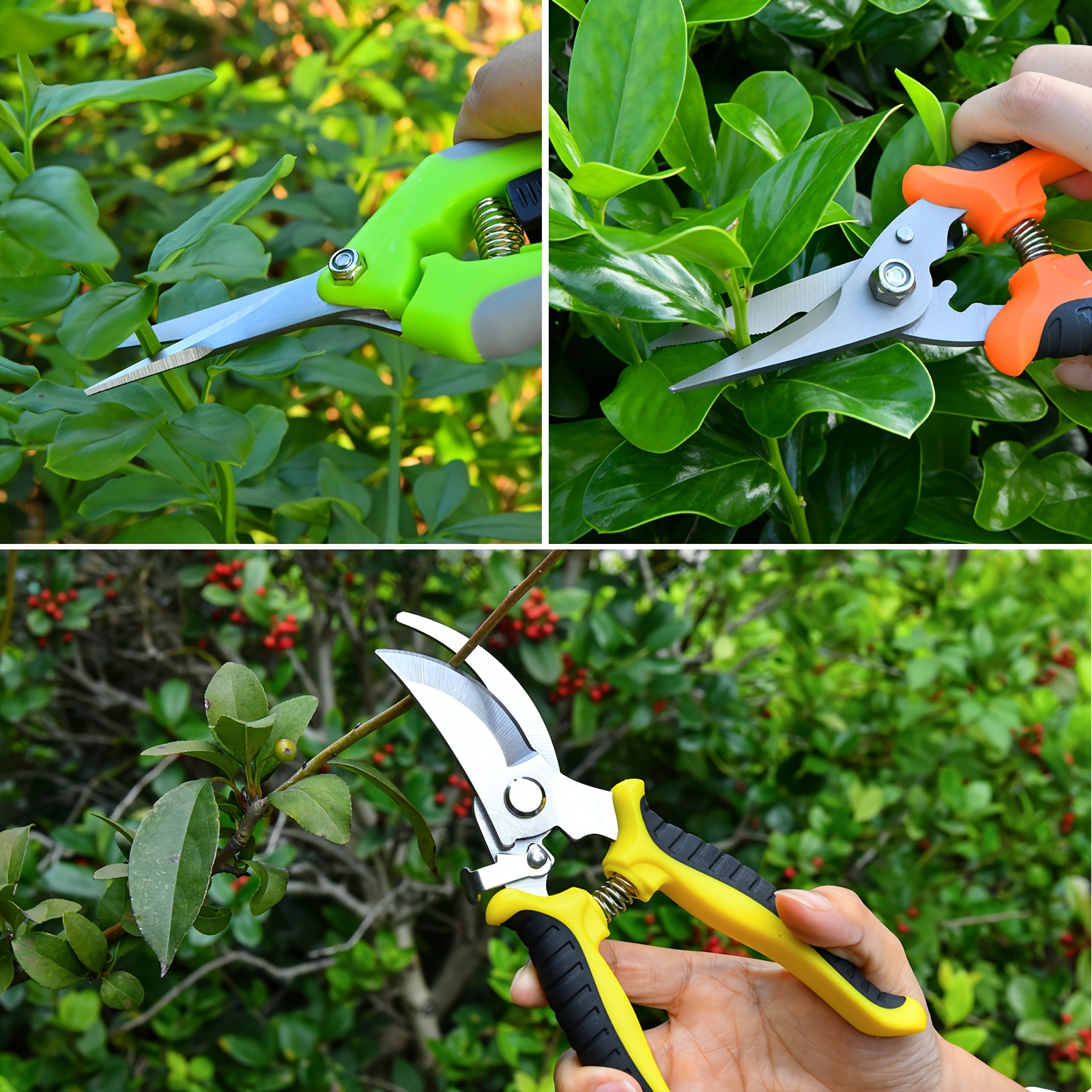 3pcs Modern Stainless Steel Pruning Shears Set, Ergonomic Non-Slip Handles, Garden Clippers For Efficient Trimming And Labor-Saving Gardening Tools_voghion.com