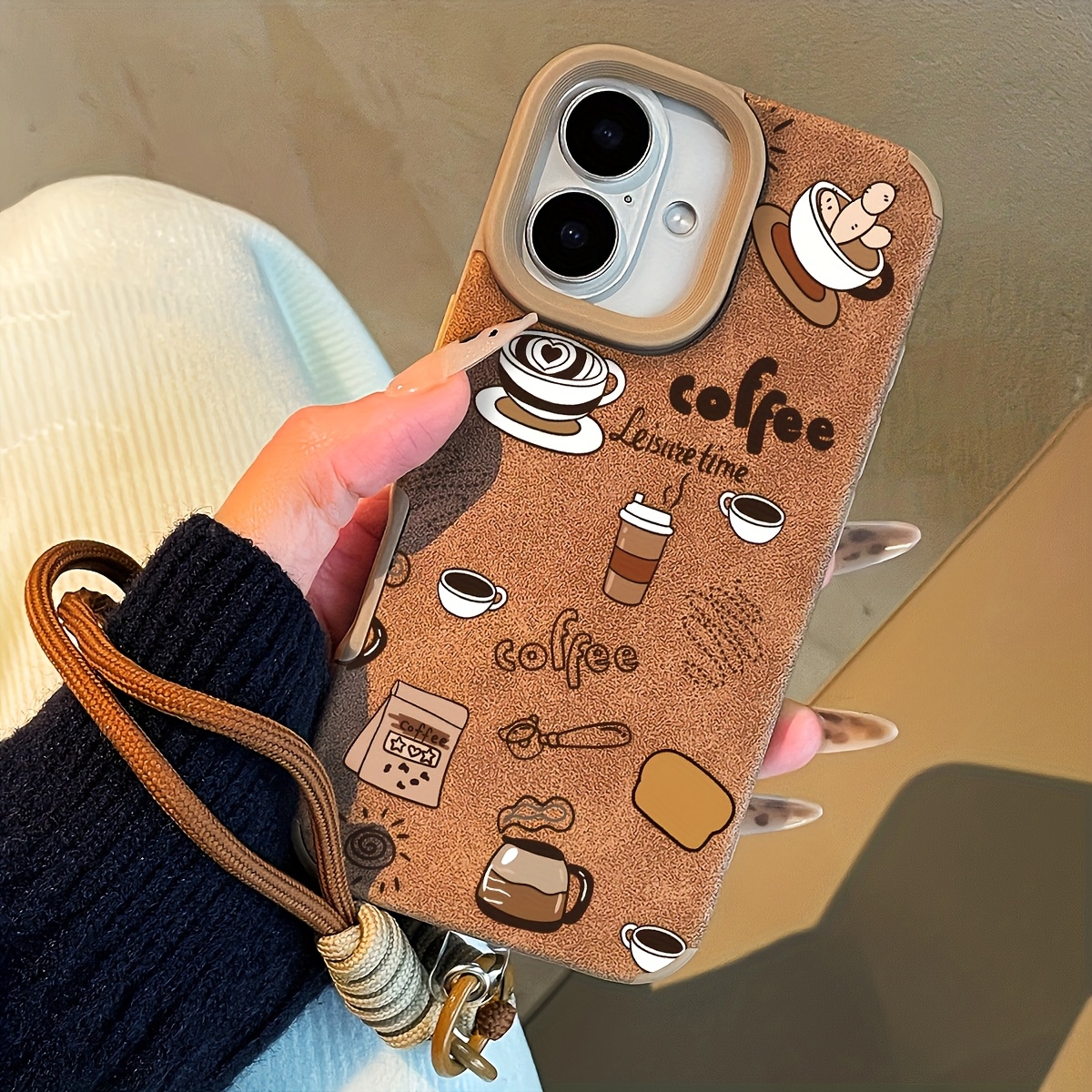 TEMU Une coque de téléphone haut de gamme avec un motif de préparation de café automnale et hivernale, complète avec un cordon d'automne et d'hiver,