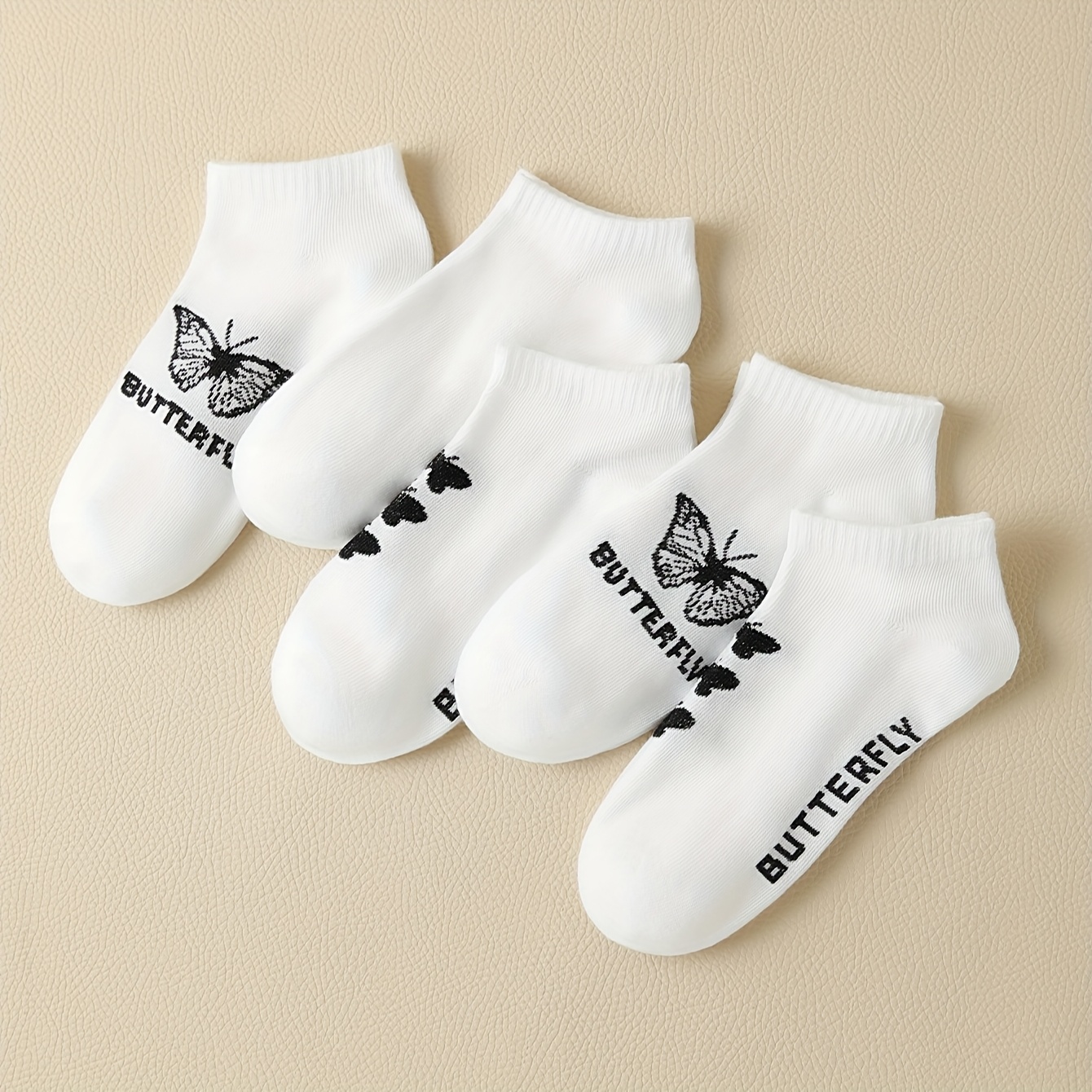 5 Pairs Of -patterned Short Socks, Comfortable, Soft, Fashionable, And Versatile For Daily Wear