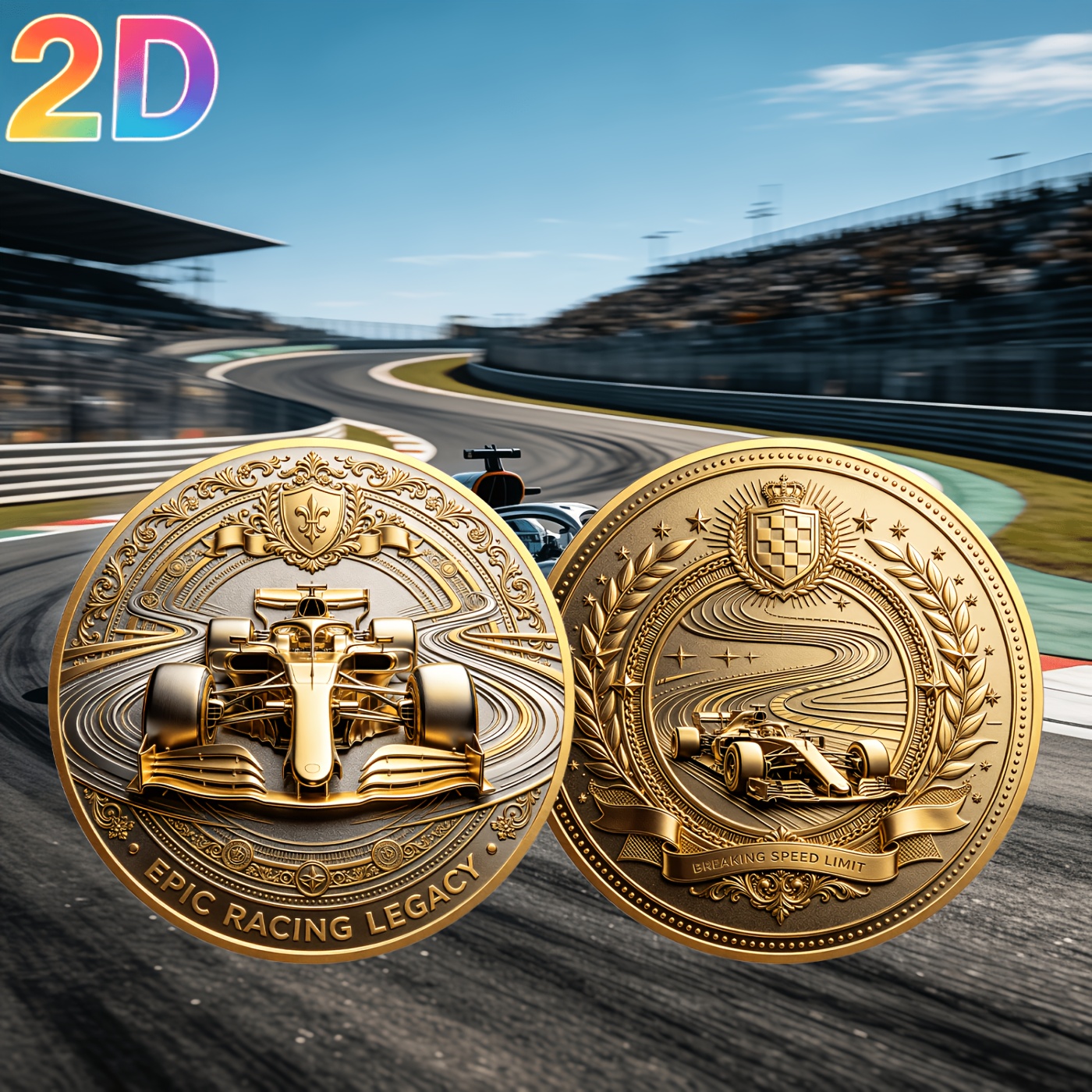TEMU 1pc 2d Double-sided Racing Theme Commemorative Coin, Unique Coin, With Transparent Gift Box, Suitable For Racing Enthusiasts' Gifting, Team ,