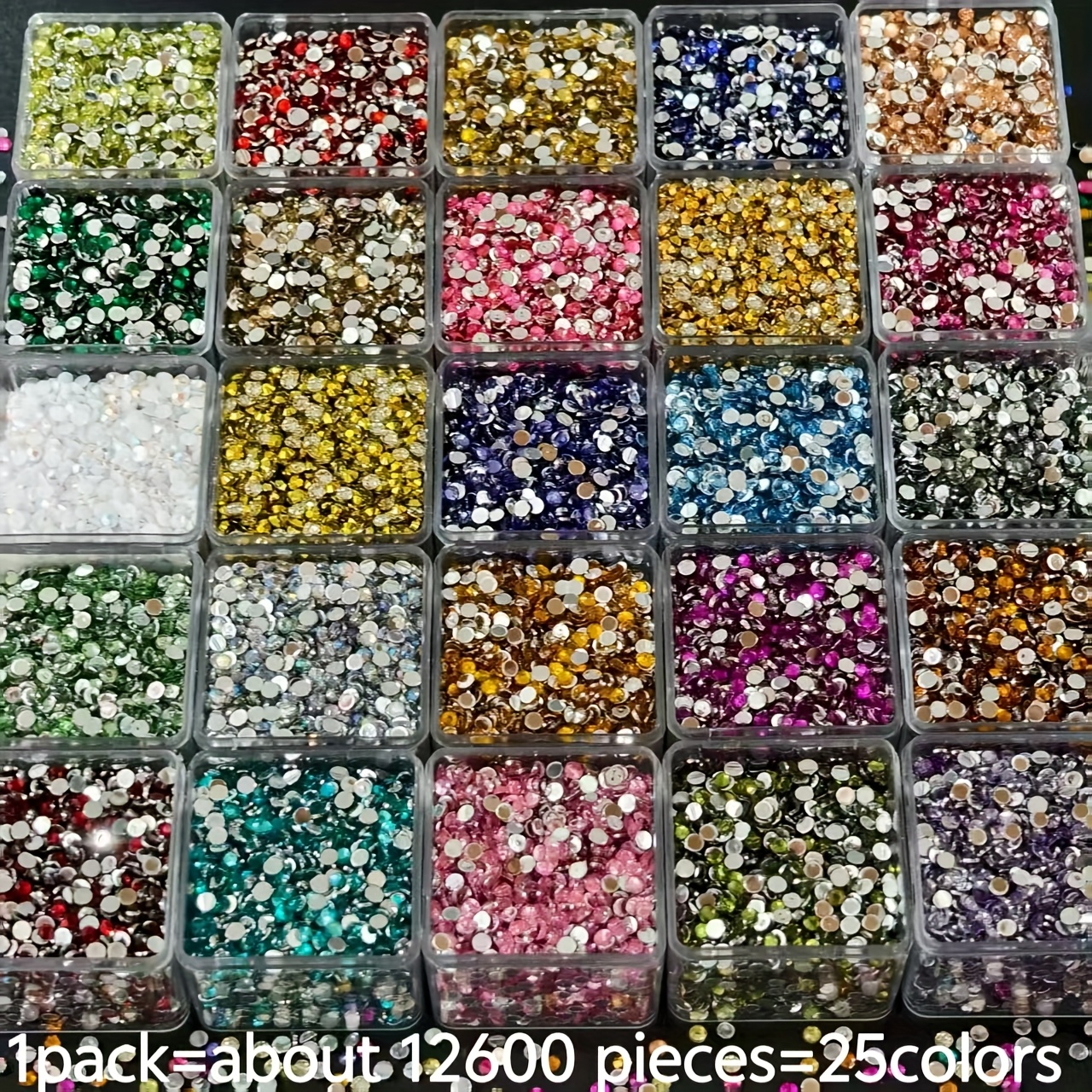 TEMU 12600pcs 25 Colors - 5d Resin Round Shiny Kit, 3mm Diameter, Silvery Flat-bottom Rhinestones, For Coasters, Keychains, Wreaths, Nail Art,