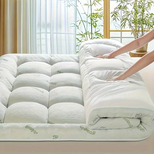 cooling bamboo extra thick mattress topper quilted fitted mattress pad with 8 21 inch deep pocket breathable polyester bamboo fiber machine washable white bedding for bedroom able bedding polyester fiber topper