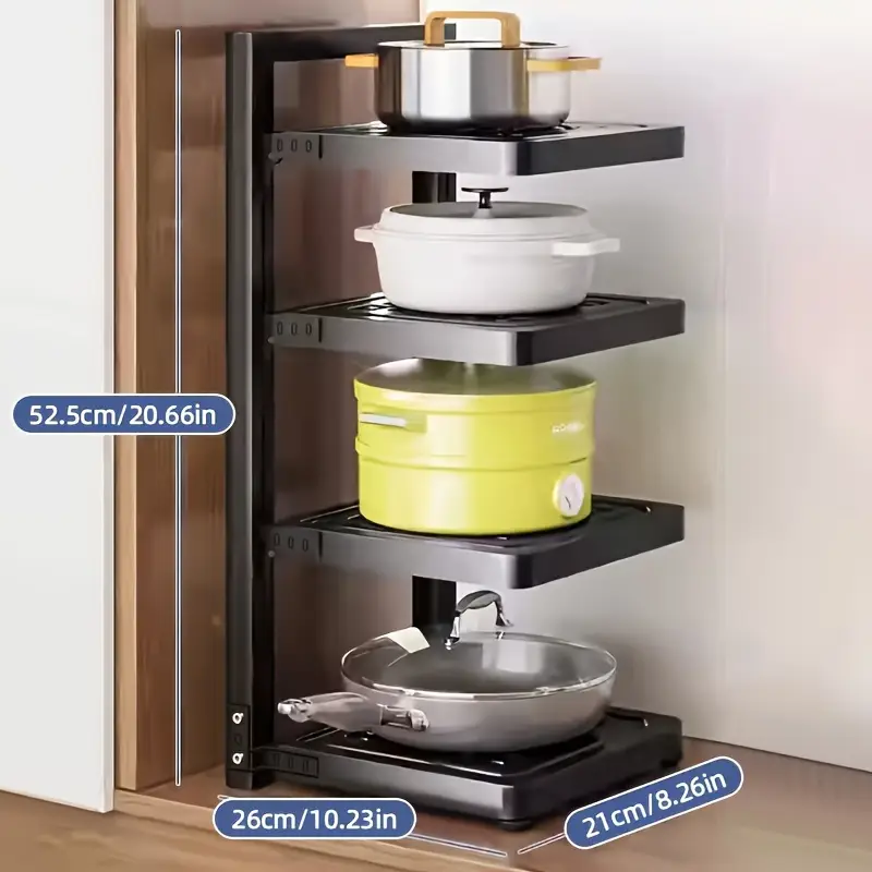 kitchen cabinet under sink pot and bowl storage rack heavy duty pot and bowl storage rack for under sink lid storage rack kitchen cabinet storage rack with 4 adjustable layers Product details 2
