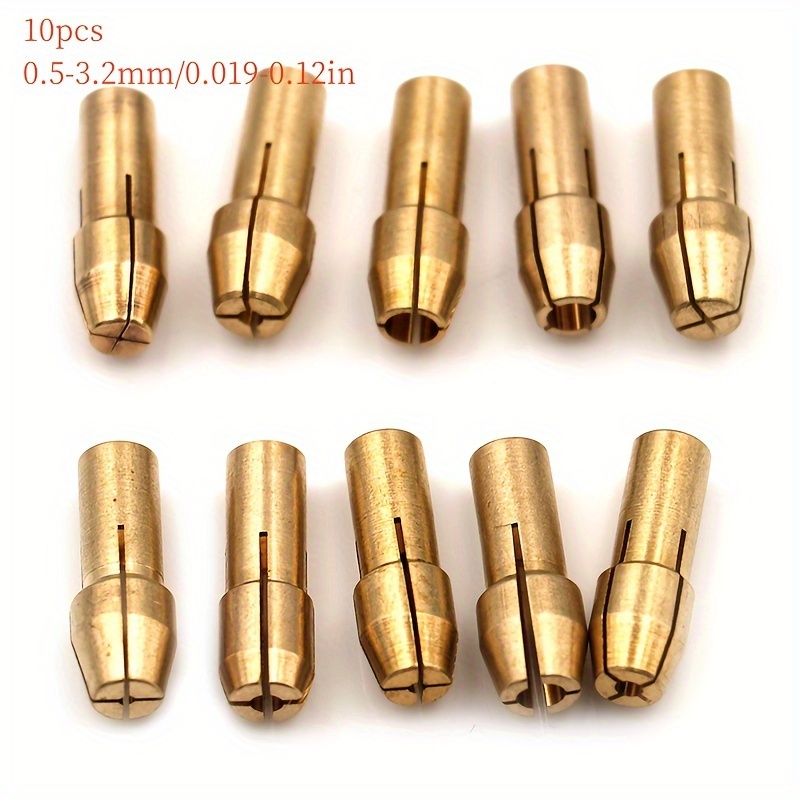 

10pcs Precision Brass Drill Collet Set 0.5-3.2mm For Dremel Rotary Tools, No-electricity Needed Accessories With 4.8mm Shank