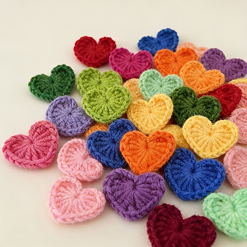 TEMU 10pcs Random Colors, Handmade Crocheted Heart-shaped Flowers, Heart-shaped Appliqués, Mixed Colors, Textiles, Pendant Additions, Used For