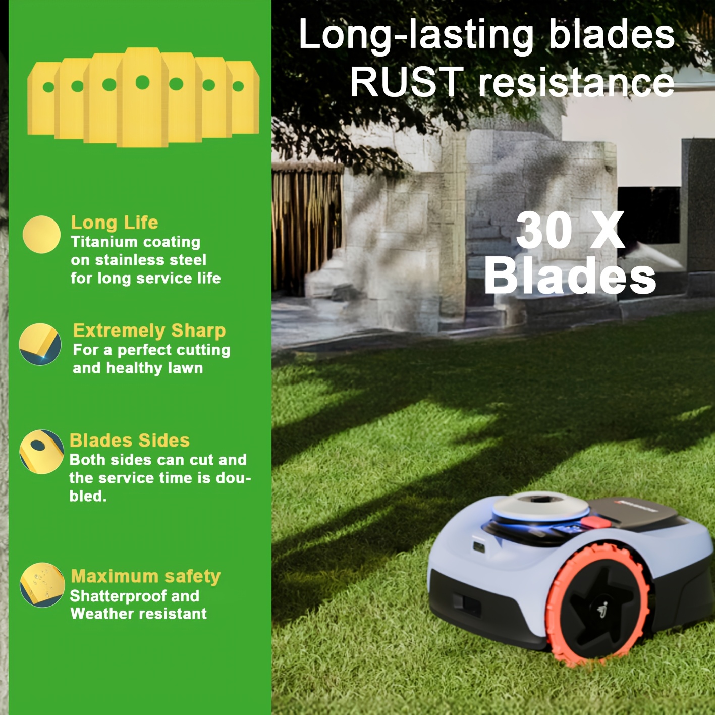 30x/15x Titanium Knives Ultra-sharp Replacement Suitable For All Navimow Robotic Lawnmowers Universal Replacement Knives, Includes 30/15 Screws