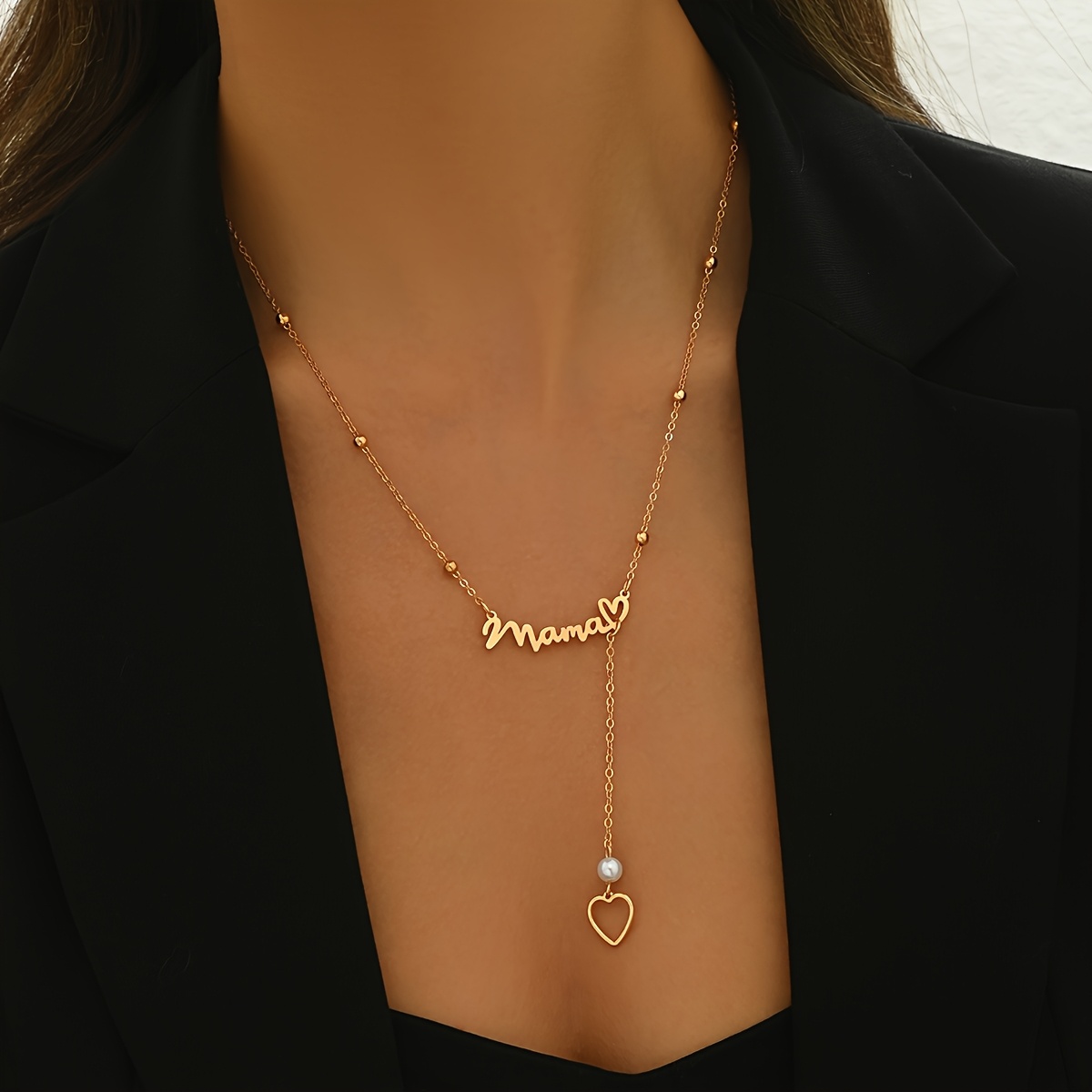 TEMU 1 collana da donna con ciondolo a forma di cuore piccolo e scritta MAMA, elegante da indossare, come regalo per