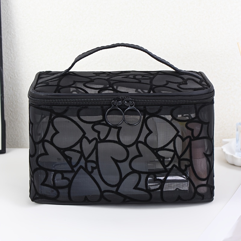 Image of Large Capacity Mesh Heart-shaped Makeup Bag, Portable And Suitable For Travel Or Home Storage Of Cosmetics