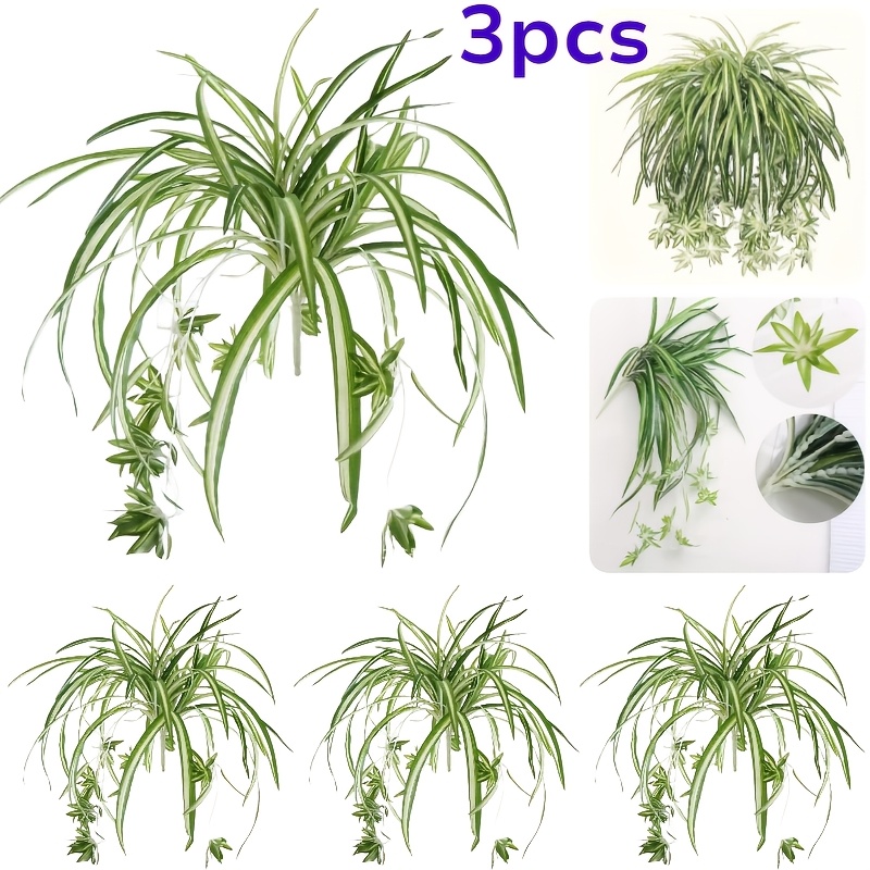 24" large artificial hanging spider plants - green fabric foliage, ideal  for home, garden, office, and wedding decorations, office decor |  decorative greenery | textured | Shop Now For Limited-time Deals | Temu