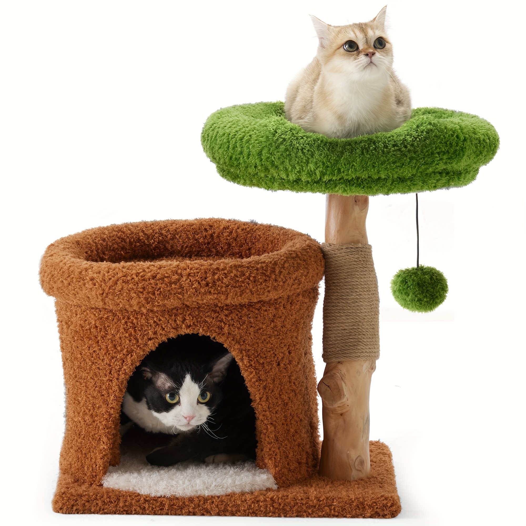 

Fukumaru Small Cat Tree, Plant Style Kitten Tower With Soft Bedsolid Wood Cats Scratching Post, Cute Cat Condo Scratcher With Solid Wood Scratching Post For Indoor Cat