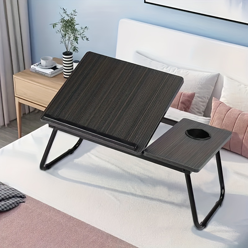 TEMU Table -Pieds Multifonctionnelle avec Porte-Gobelet - Plateau Pliant Portable, Plateau en Bois à Hauteur Réglable, Convient pour Ordinateur