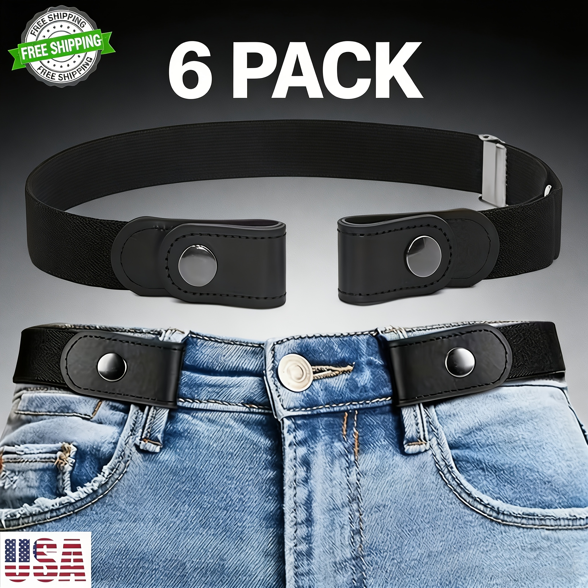 TEMU 6 Pack No Stretchy Waist Belt For Jeans - Adjustable Elastic Invisible Waistband, Fits Fit For , Ideal Gift For Father's Day & Everyday Use