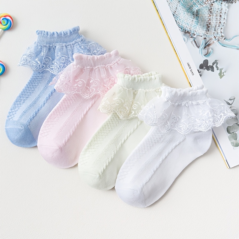 4 Pairs Lace Trim Breathable Comfortable Dance Princess Socks, Wear