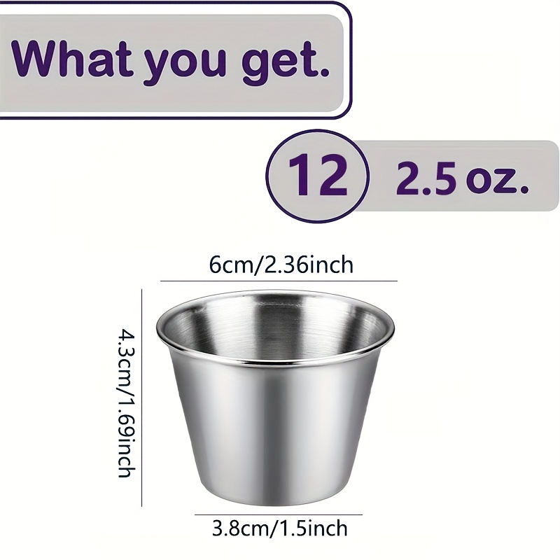 TEMU 6/12/18pcs Of High-quality Stainless Steel Dipping Sauce Cups, 2.5 Ounces Reusable Metal Small Plates, Commercial Grade Seasoning Cups, Single