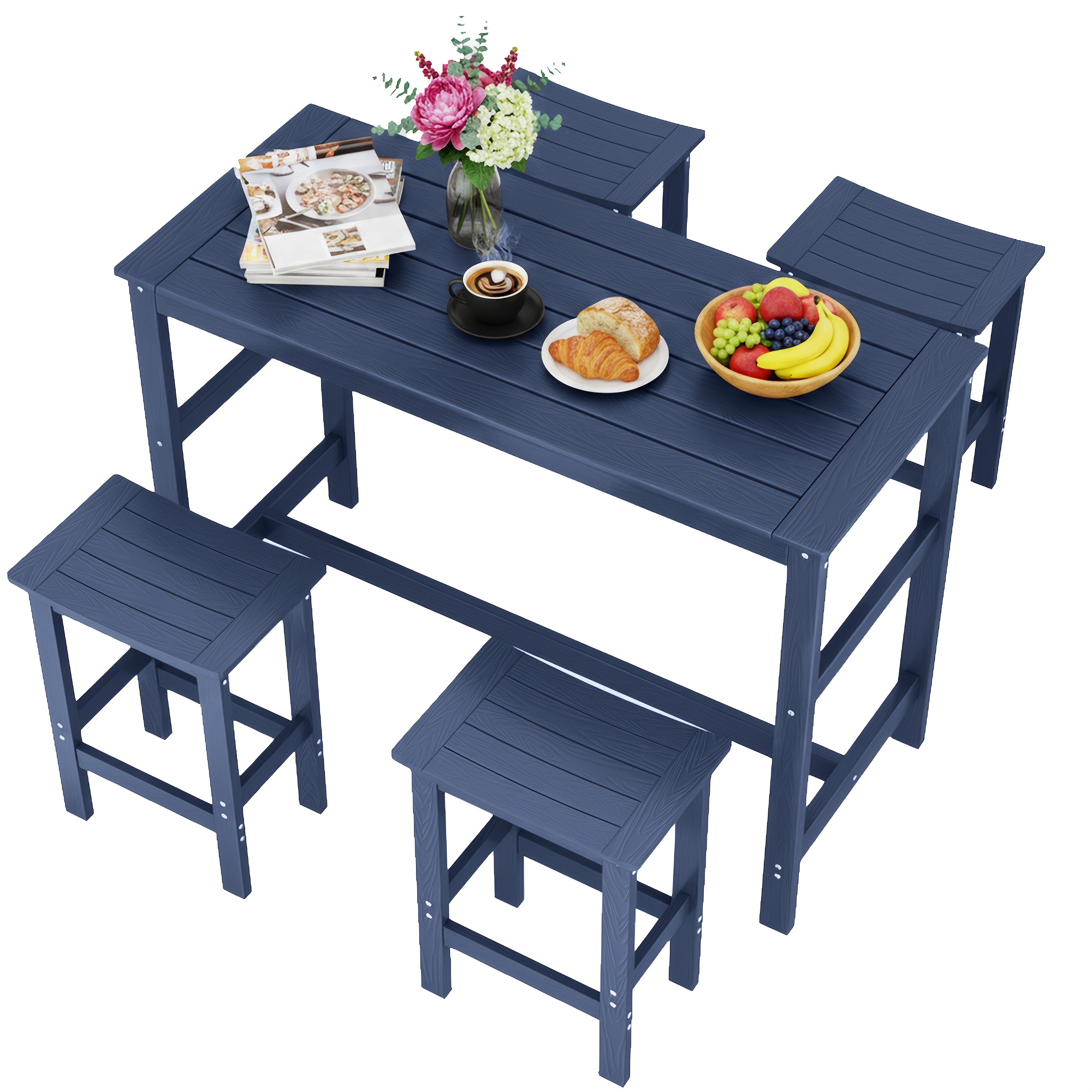 5pcs Outdoor Bar Table And 4-Chair Set, 55-Inch Rectangular High-Leg Bar Table with Stools, All-Weather Waterproof Patio Furniture, Easy to Assemble, Ideal for Patios, Balconies, Backyards, Porches, And Small Spaces
