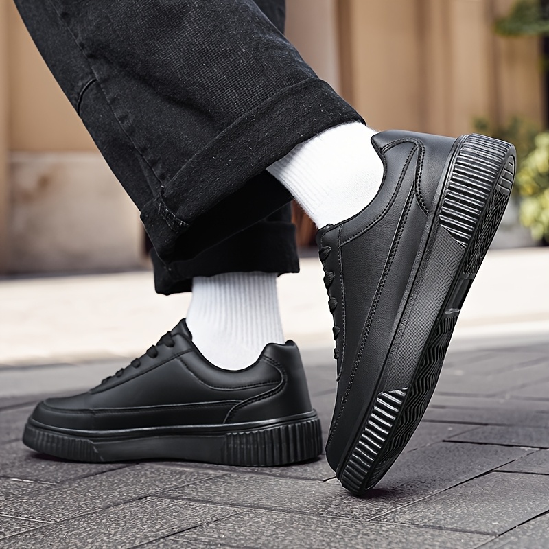 Men'S Black Lace-Up Sneakers - Casual Street Style, Non-Slip Design with Good Traction, Breathable and Comfortable, All-Season Wear, Casual Walking Shoes|Casual Style Sneakers|Durable Footwear