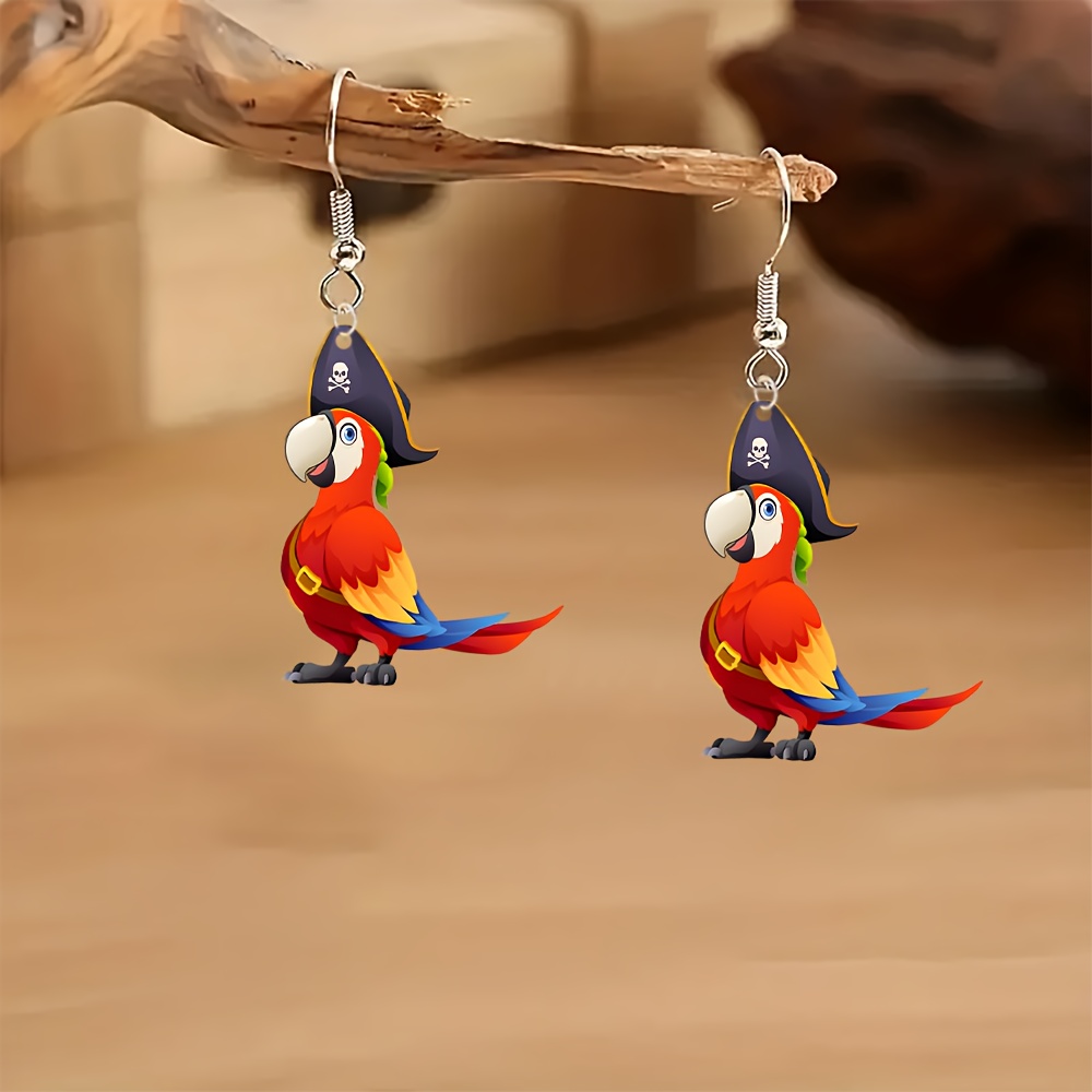 

1 Pair Parrot Pirate Acrylic Earrings, Double-sided, Hypoallergenic Hooks, High-end Animal Jewelry, For Parties & , Christmas Halloween Thanksgiving New Year Birthday Anniversary Gifts