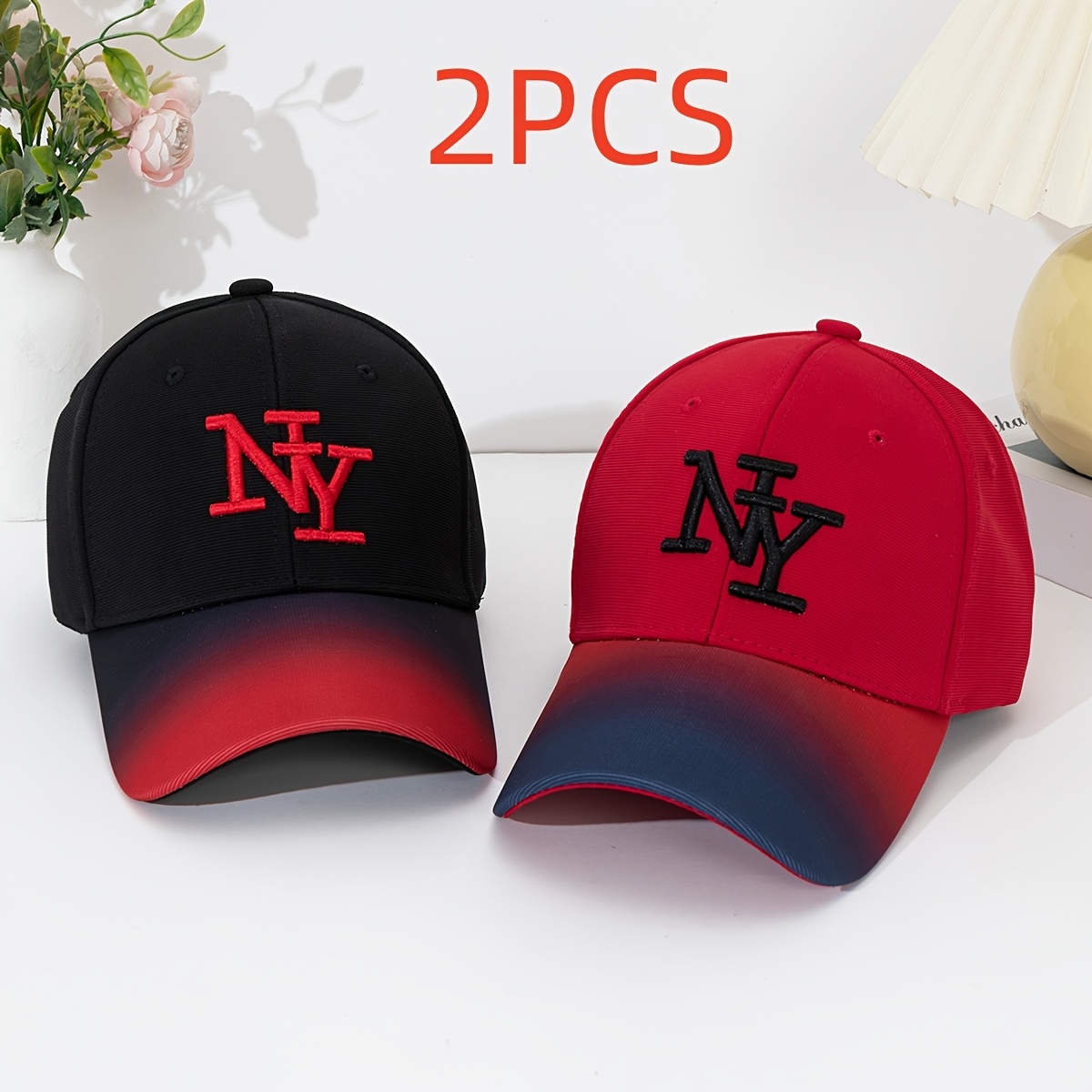 E-shop NY Gradient Baseball Cap für Damen & Herren – Leichte, verstellbare Snapback-Mütze mit besticktem NY & Ombre NY (//NY Farbverlauf) – Casual