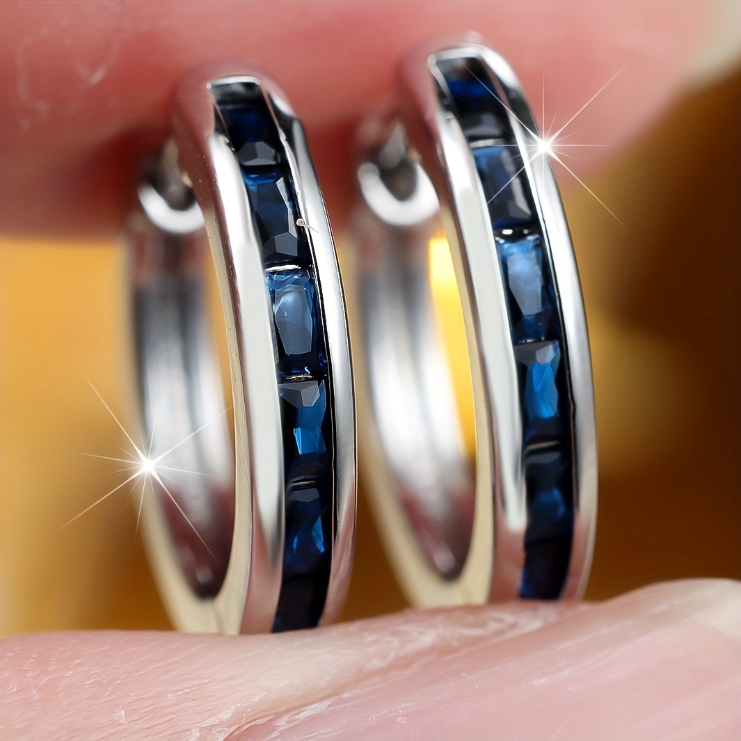 TEMU Angol Pair Of Women's Classic Elegant Personality Luxury Versatile Exquisite Jewelry With Blue Synthetic Synthetic Zirconia, Suitable As A