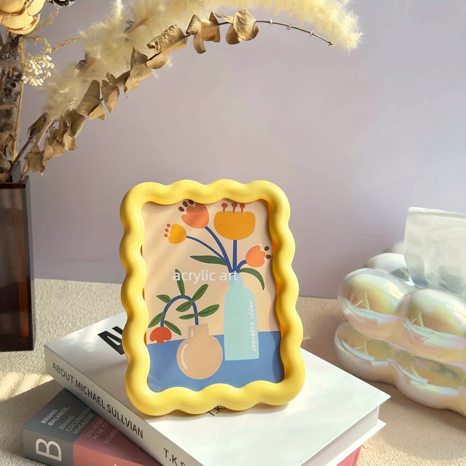 1pc milk yellow cute decorative photo frame desktop   can hang wall painting frame   decoration desktop small ornament