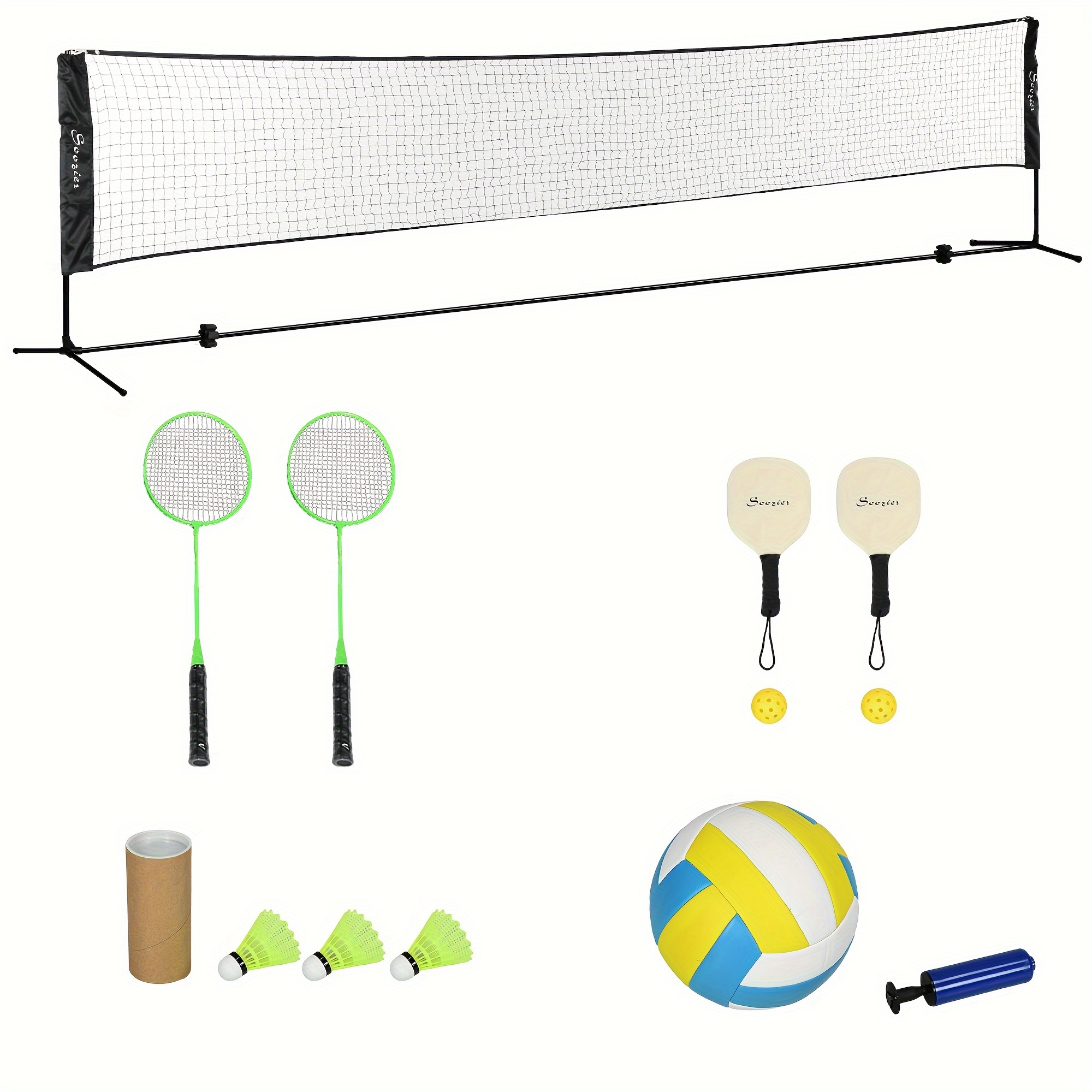 

17ft Portable All-in-one Badminton Set, Pickleball And Volleyball Net, Height Adjustable Outdoor Sports Set For Backyard Beach