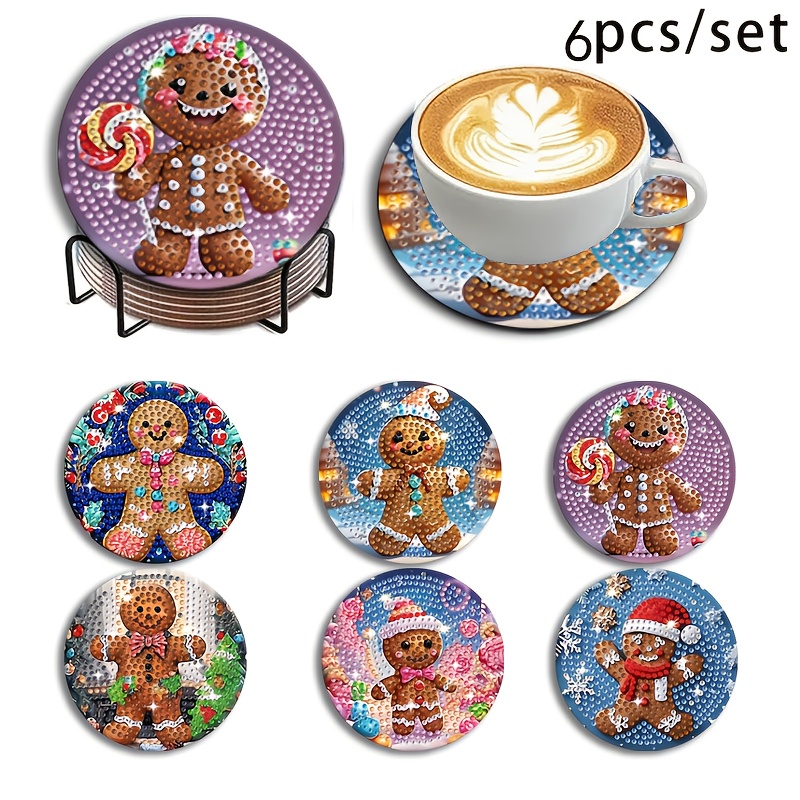 TEMU Kit de 6 pièces DIY pour Table Mat en Diamant Art, avec Support, Sous-verre Anti-dérapant, Décoration Maison et Cuisine, Cadeau Fête Noël ou