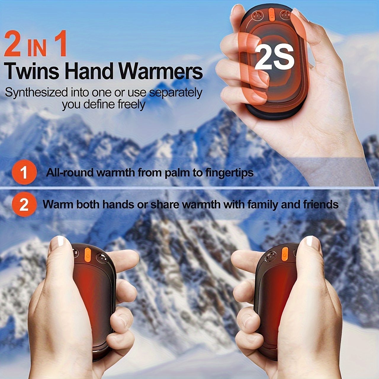 Calentador de manos USB 2 en 1, calentadores de manos recargables, 2  paquetes, de manos eléctricos, calentador de manos de bolsillo portátil de  carga