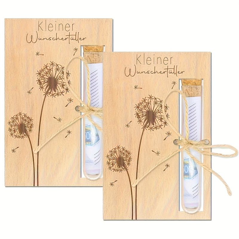 Wooden Greeting Card With Dandelion And Test Tube Theme, Designed For Storing Cash And , Suitable For Birthdays And Holidays, Valentine's Day, Graduations, And Anniversaries
