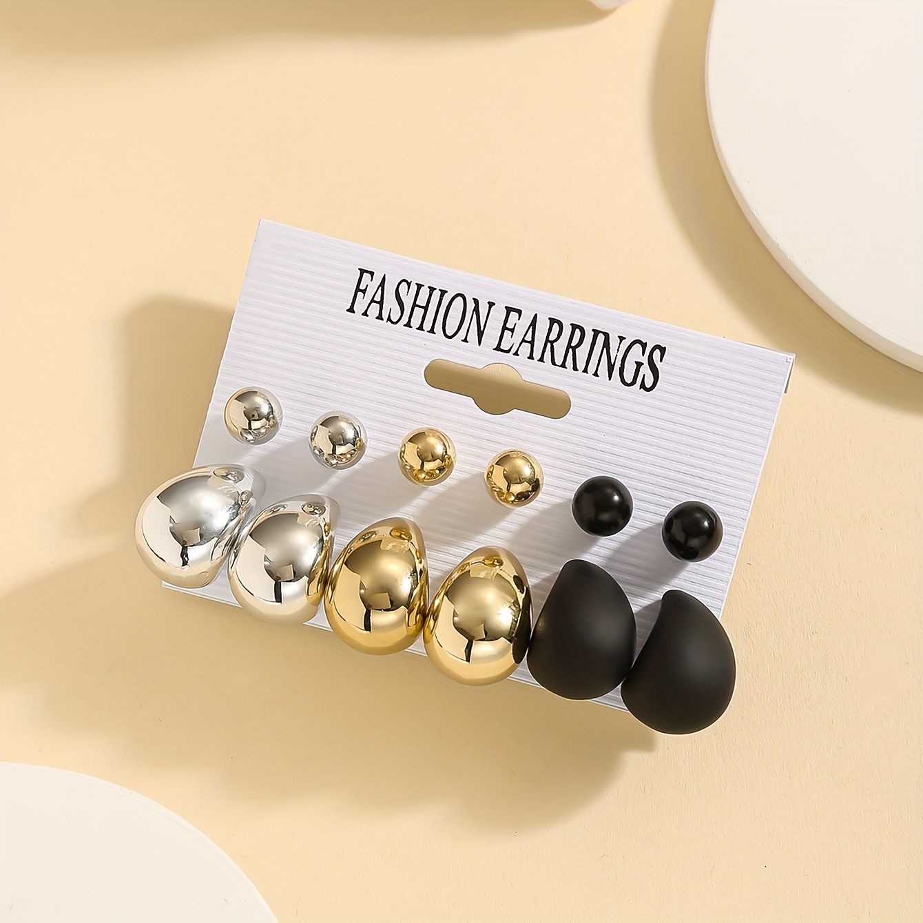 12pcs Classic Drops & Studs Earring Set for Women Golden & Resin