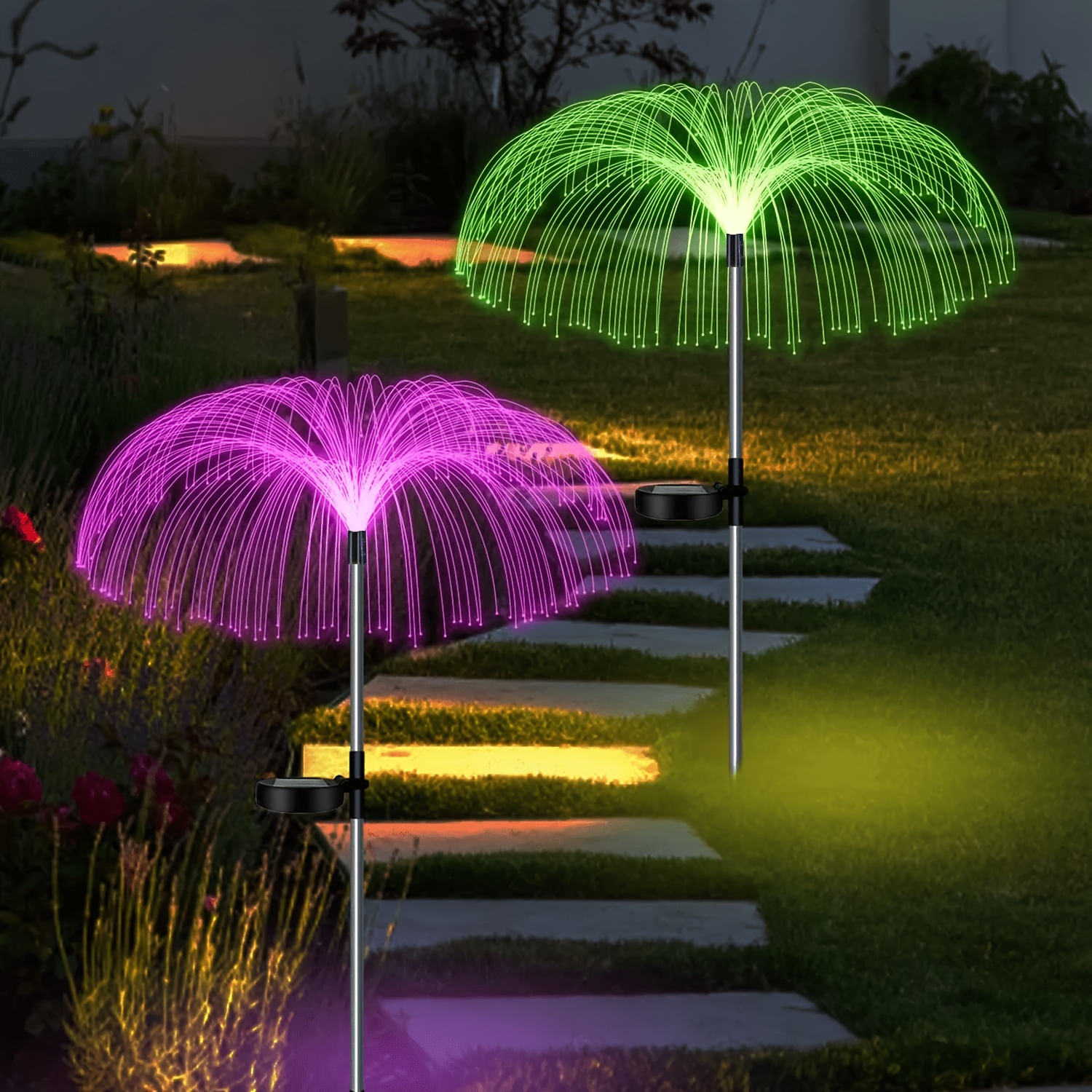 E-shop 2 Stück Solar-Gartenleuchten LED 7-Farben-Wechsel-Stecker-Quallenlicht, dekorative Solar-Stecklichter für Gehwege, Wege, Hinterhof,