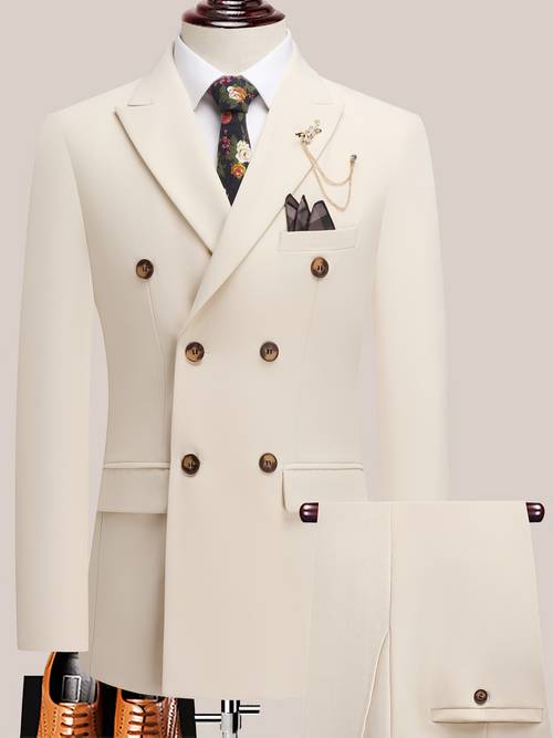 latest mens solid color suit two piece suit peaked lapel double breasted mens business suit formal business casual wedding dress
