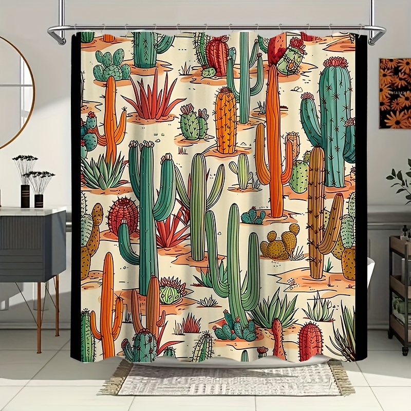 

Artistic Cactus Shower Curtain: Waterproof, 12 Hook, Seasonal, Knit, No Lining, Bathroom Decoration