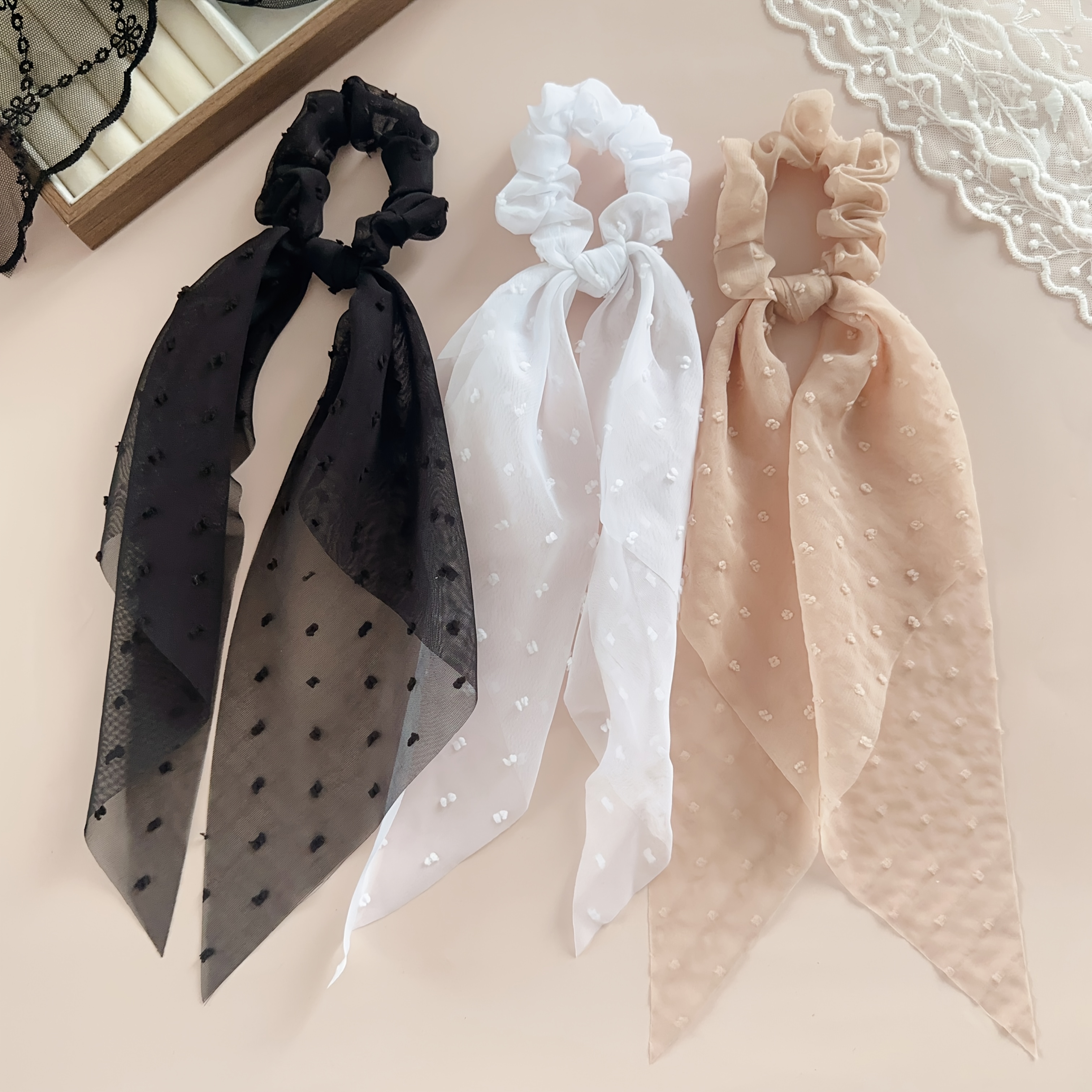 E-shop 3-teiliges Set Süße und elegante Mesh-Band-Haarreifen für Damen, vielseitige lange Haarreifen für Pferdeschwänze und Hochsteckfrisuren – ideal