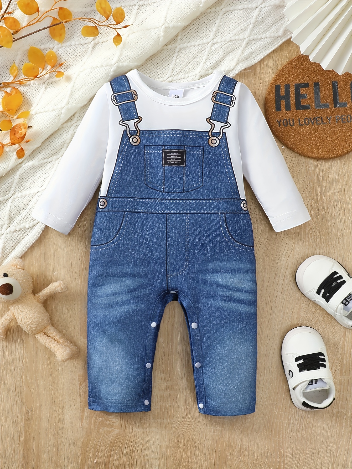 Boys' Two-Piece Jumpsuit with Cute Round Neck Solid Color */Synthetic  Antlers Print Two-Piece Long Sleeve Romper Casual Versatile Style,