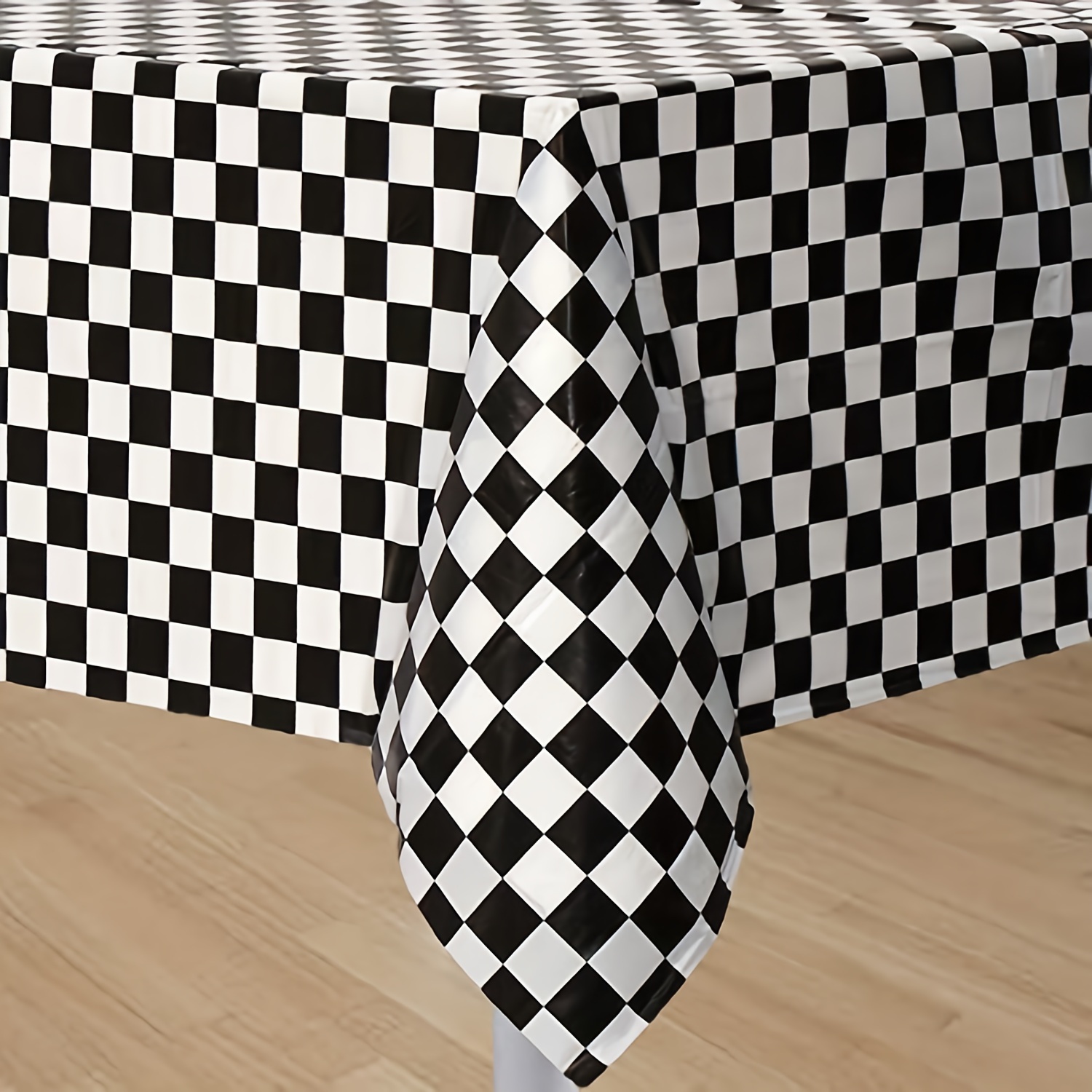 Checkered Flag Party Supplies – 6-Piece Set With Black & White Checkered Tablecloth And Table Runner For Race Car Birthday Decor