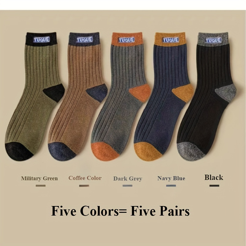 

5 Pairs, Letter Color Men's Socks, Casual, , Odor Proof, Sweat Absorbing, Instagram Trendy, , Holiday Gift For Father, Boyfriend