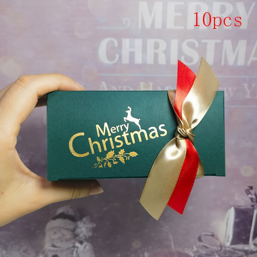 Image of 10pcs Merry Christmas Candy Gift Box Holiday Favors, Treats, Christmas Bags Gift Packing Bags Xmas Party Home Decoration New Year