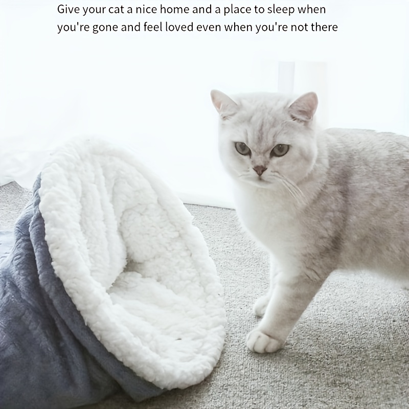 cat cave bed for indoor cats warm covered cat bed for sleeping relax play cozy fluffy flannel washable cat bed for cold weather suitable for small cats warm cat bed christmas gift christmas blue cat sleeping bag Product details 3